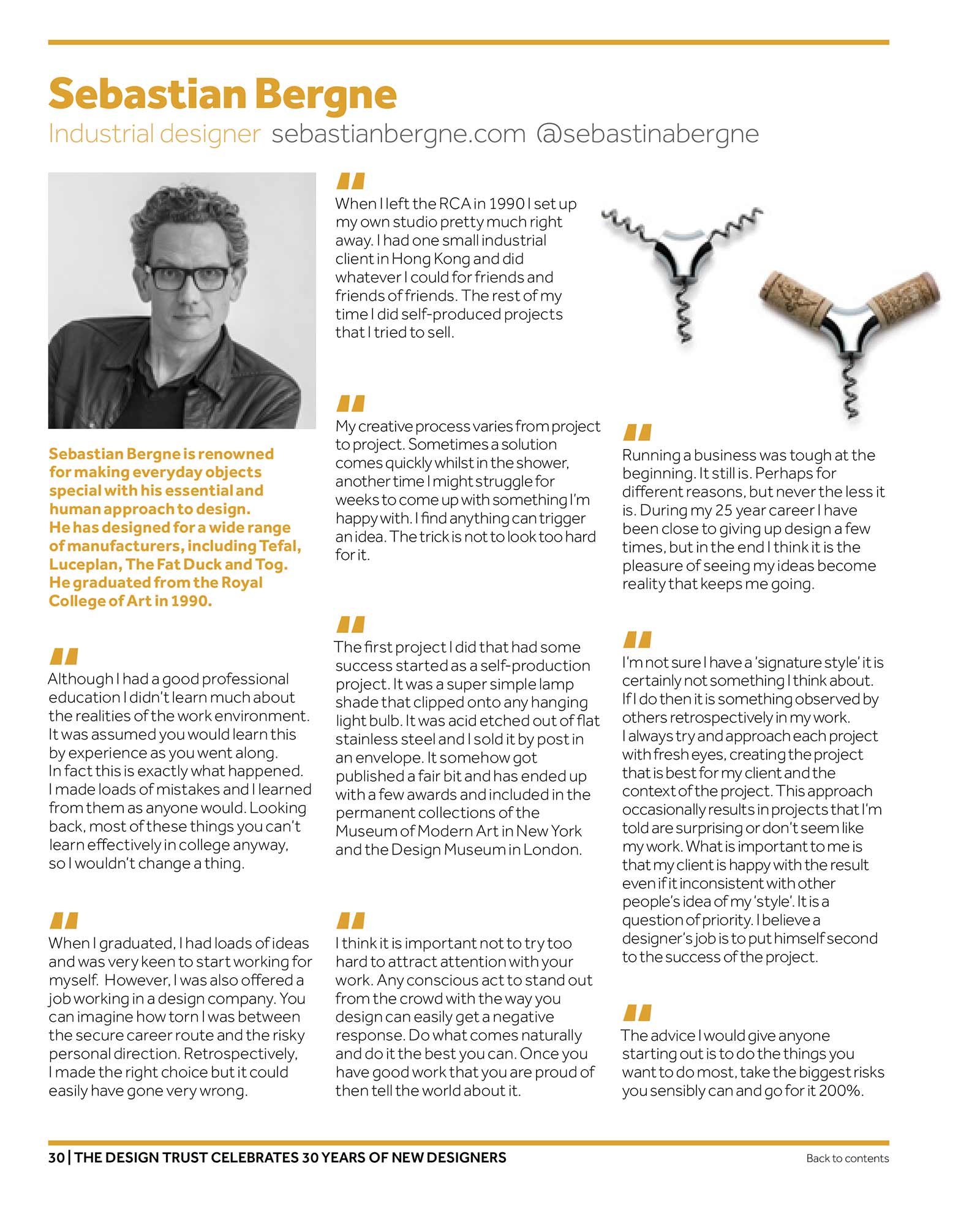 Interview with Sebastian Bergne on the occasion of the 30th anniversary of New Designers